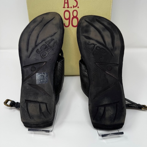 A.S.98 Italian Leather Sandals – Black & Silver Strappy Thong – Women’s Size 40 - Picture 10 of 10